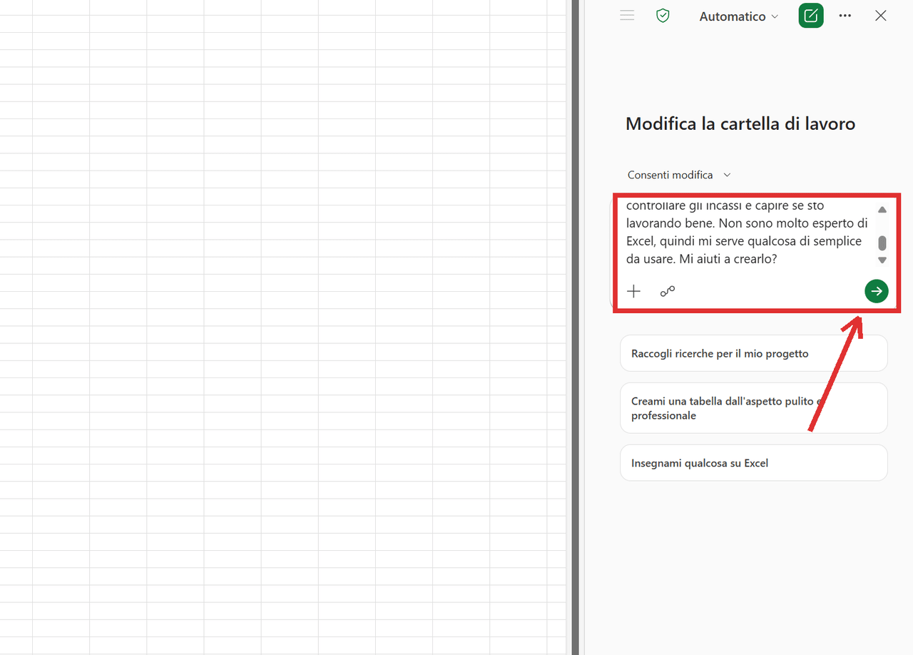 Prompt agli agenti IA dentro Excel