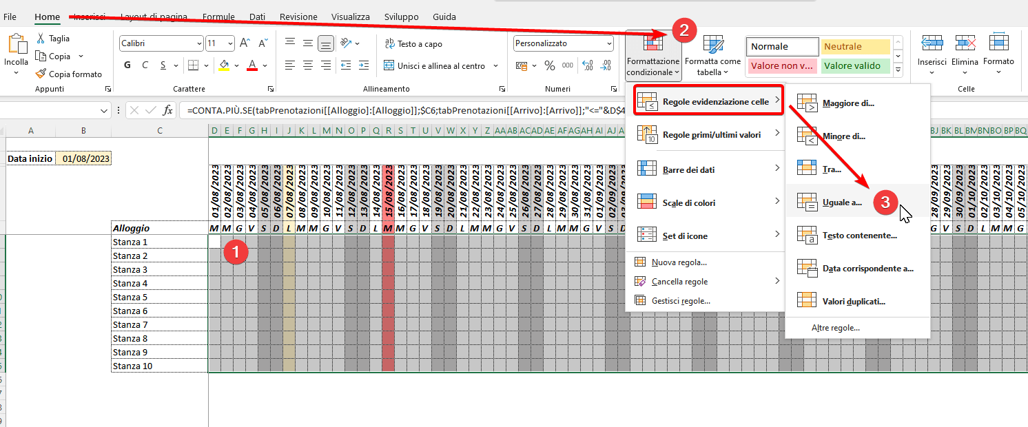 Evidenziare le date prenotate con formattazione condizionale in Excel