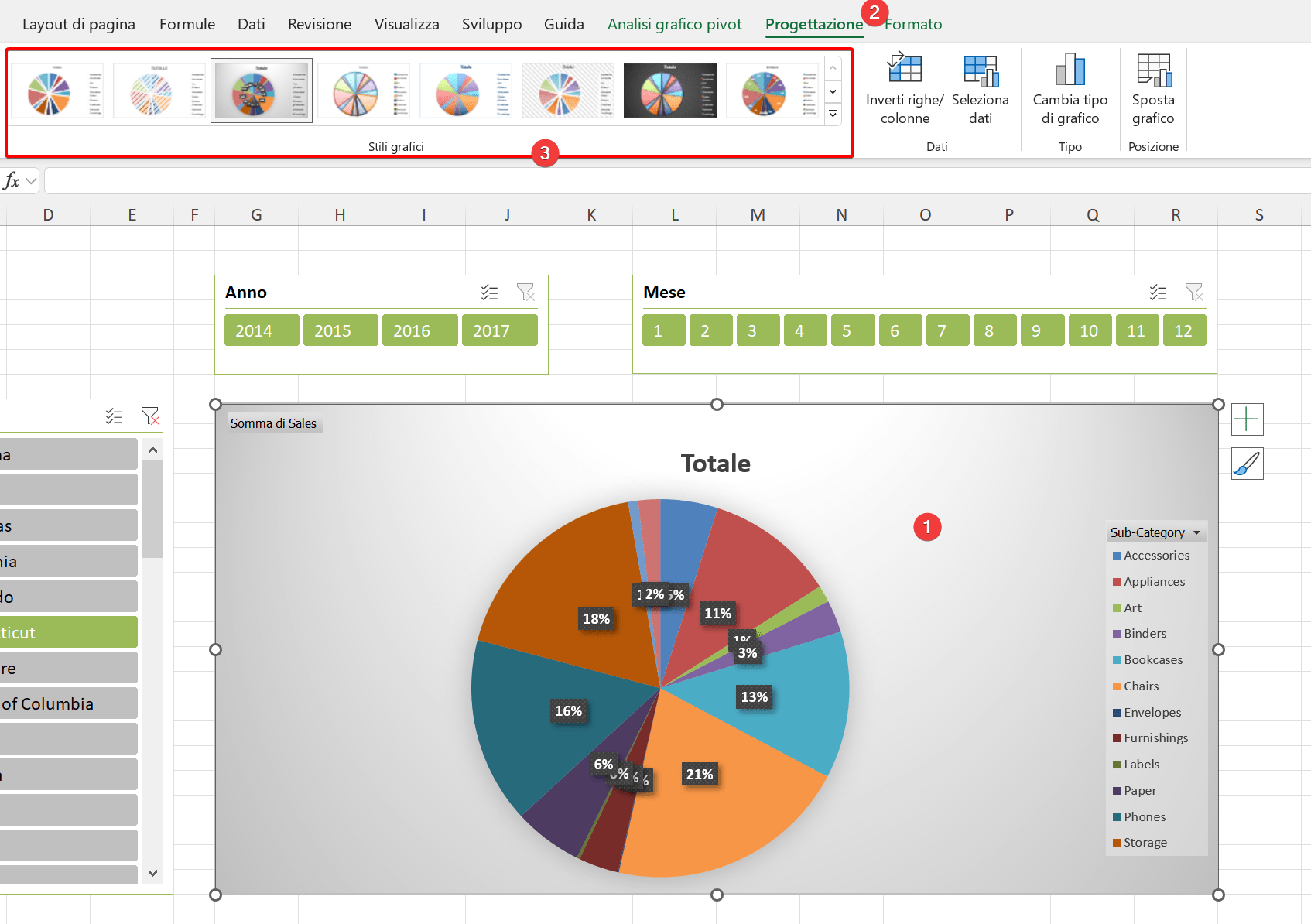 dashboard Excel, modifica stile grafico