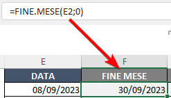 Formula FINE MESE in Excel