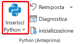 python in excel, inserisci python da menu