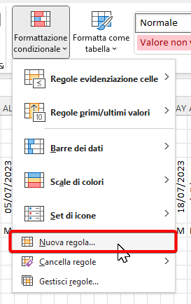 Aggiungere una regola di formattazione condizionale in Excel