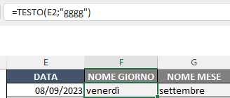 Formula TESTO per ottenere il nome del giorno o del mese in Excel