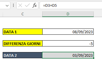 Sottrarre un numero di giorni da una data in Excel