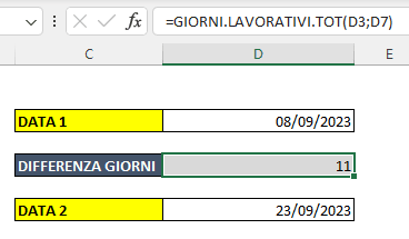 Differenza in giorni lavorativi tra due date in Excel