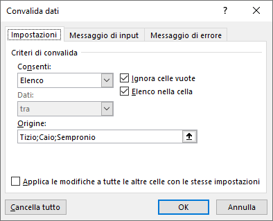 elenco a discesa manuale Excel