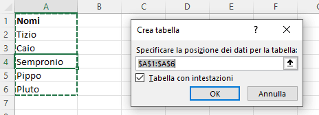 creare tabella Excel