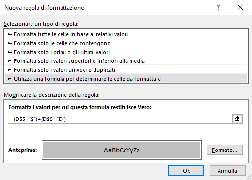 Aggiungere una formula a una regola di formattazione condizionale