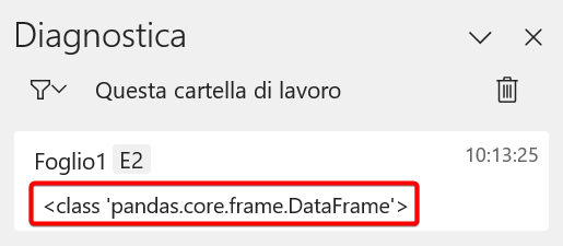 python in excel, oggetto pandas dataframe