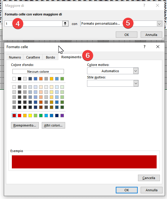 Personalizzare regola formattazione condizionale Excel per valore Maggiore di