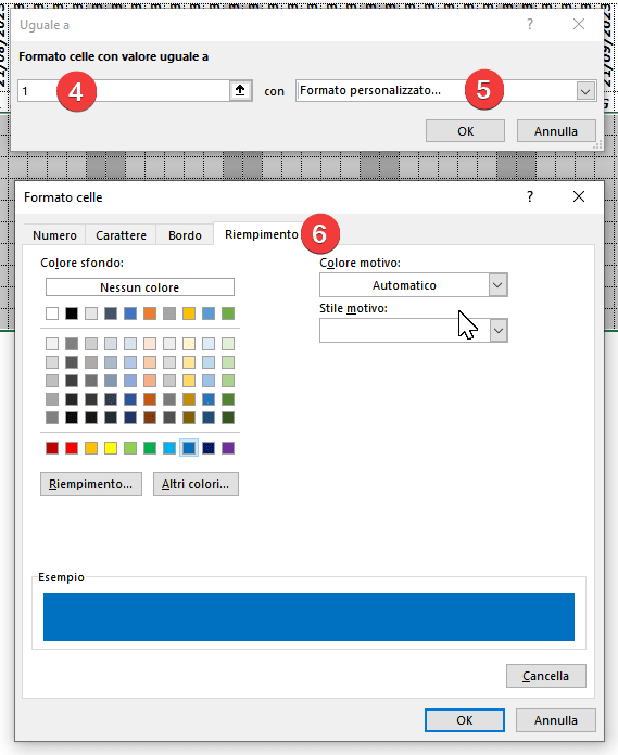 Personalizzare regola formattazione condizionale Excel per valore Uguale a