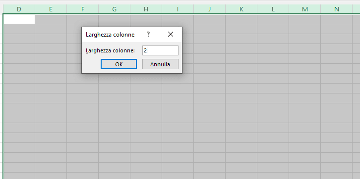 impostare la larghezza delle colonne in Excel