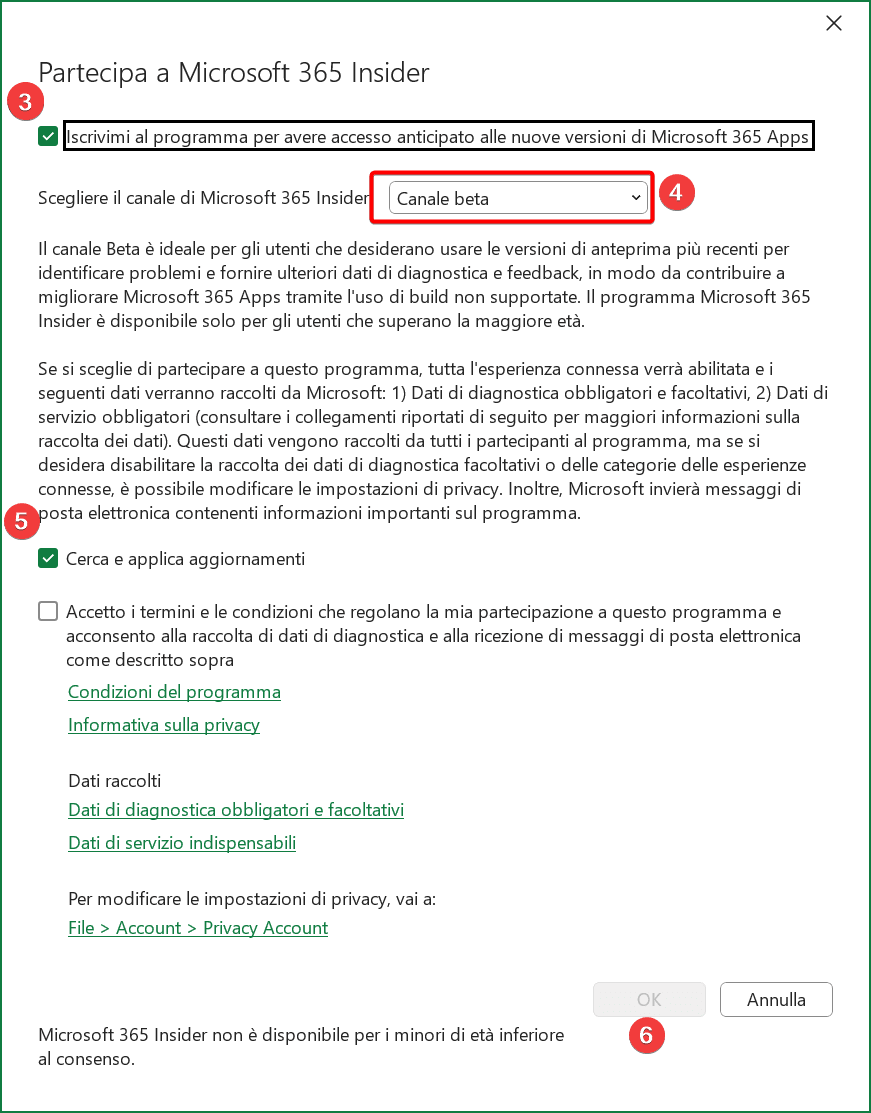 microsoft 365 insider, attivazione e cambio canale