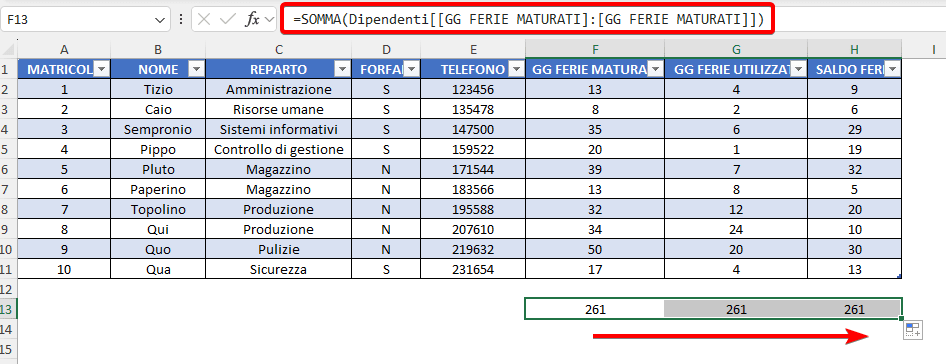 bloccare i riferimenti strutturati a una tabella excel nelle formule