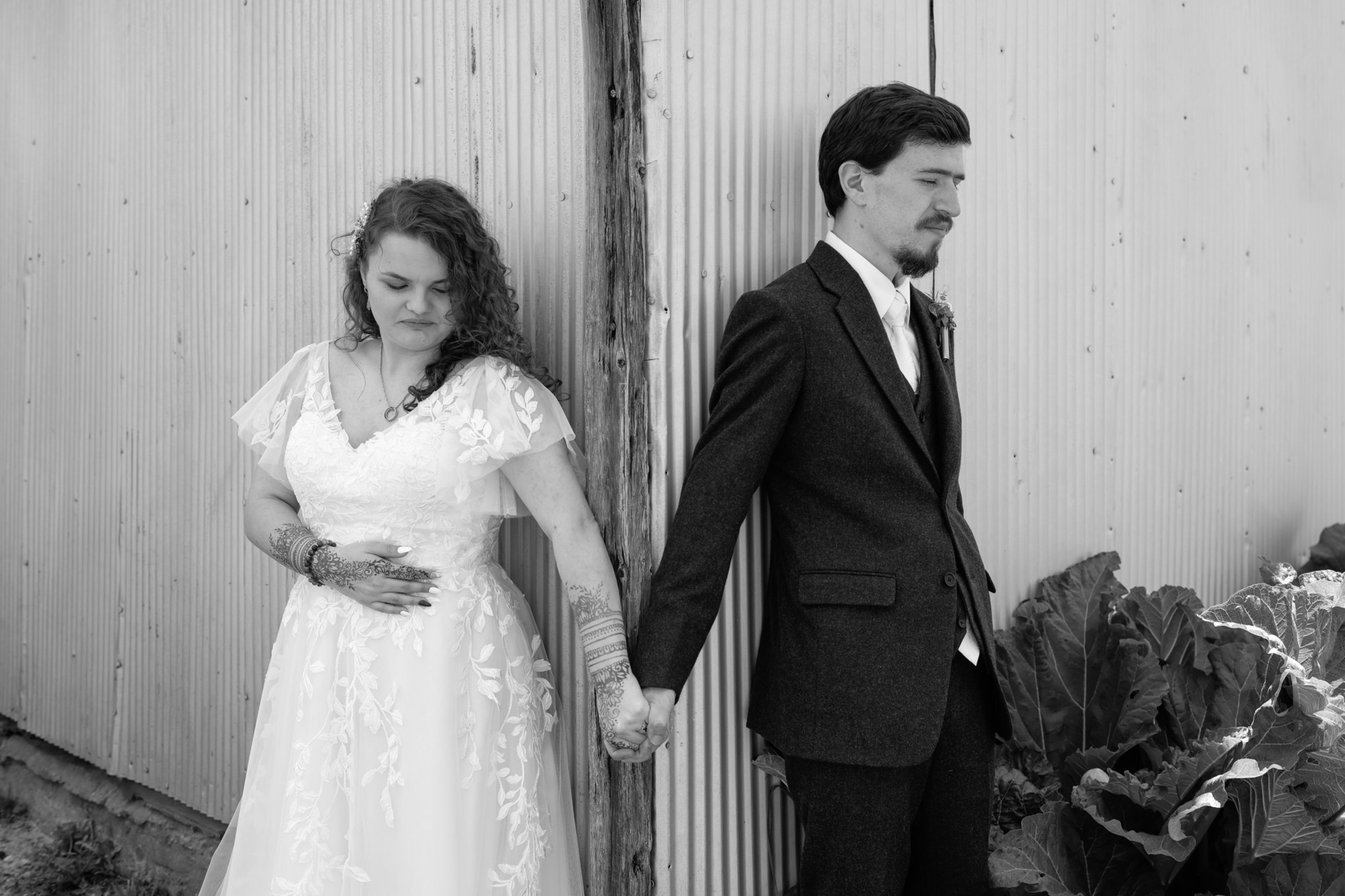 Black-and-white portrait of the bride and groom, Metro Detroit wedding