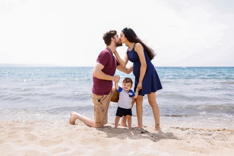 Family on the lakeshore at golden hour — a summer session in southeast Michigan