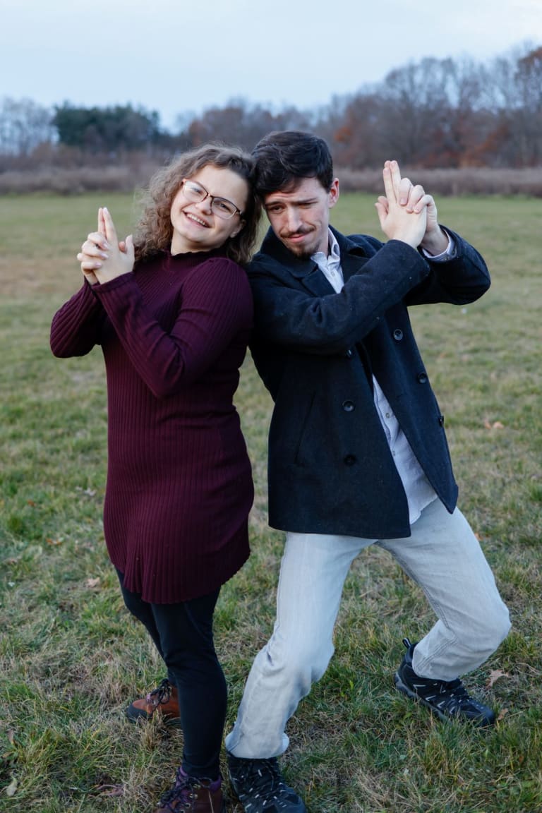 A playful moment during John and Katy's engagement session