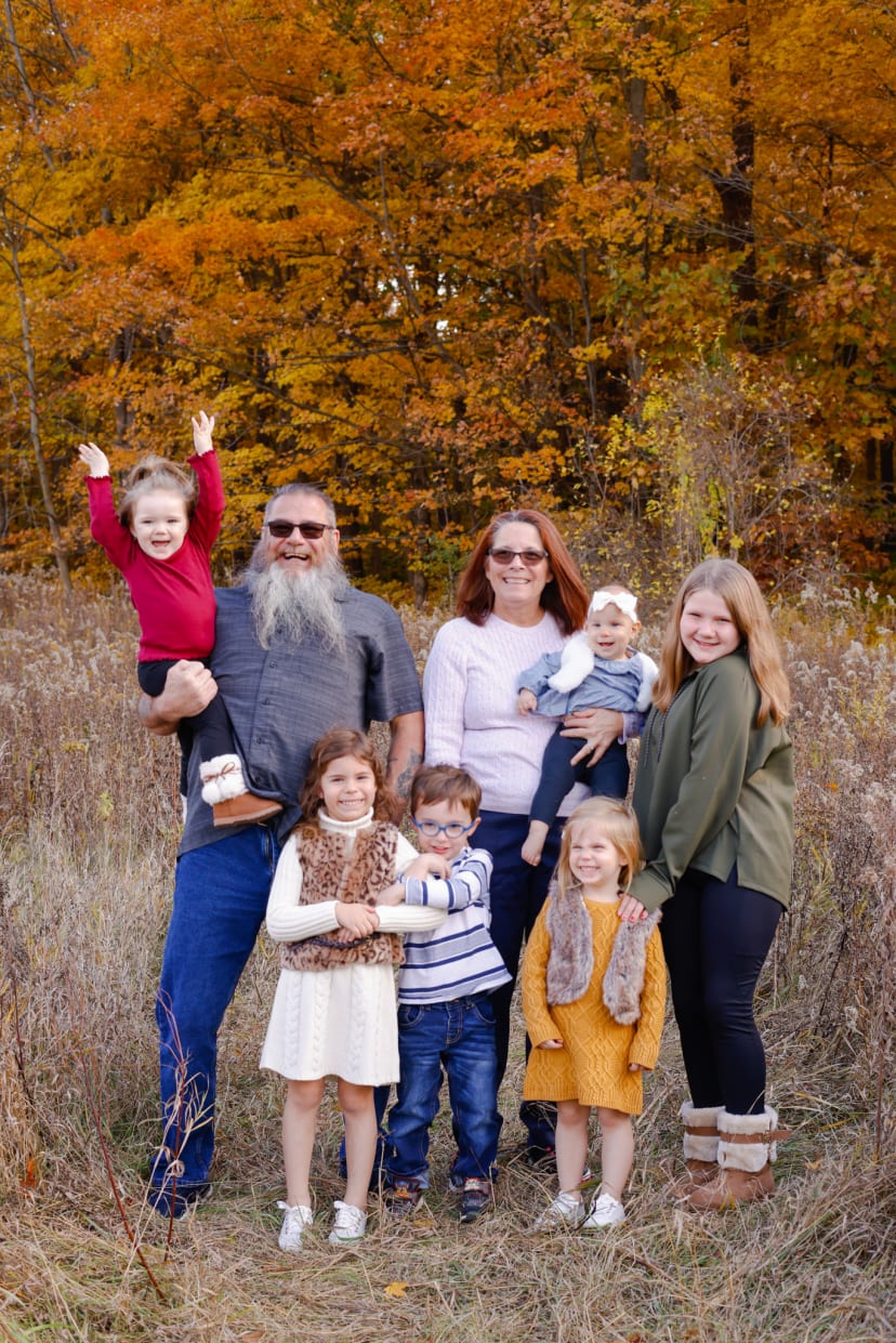 Large family portrait in an autumn field, southeast Michigan family session