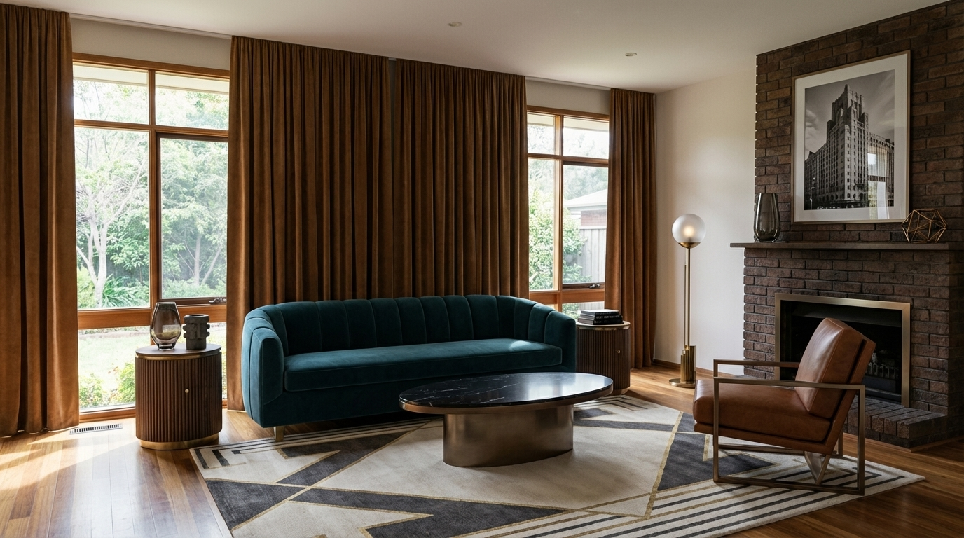 Finished living space styled with the Grounded Luxury System