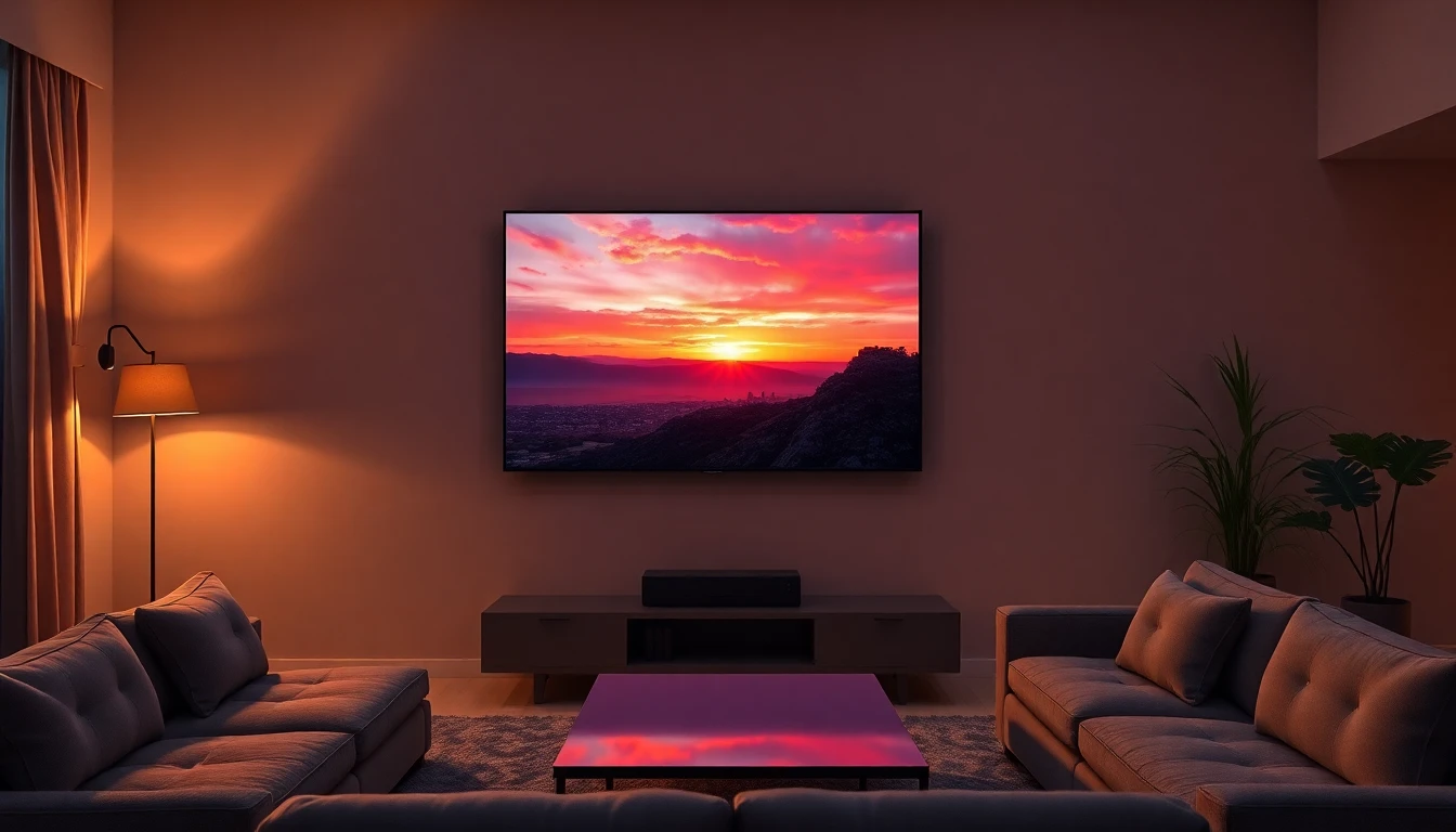 Illustration of a modern living room with a large TV showing smooth premium streaming quality, representing the VIP IPTV experience.