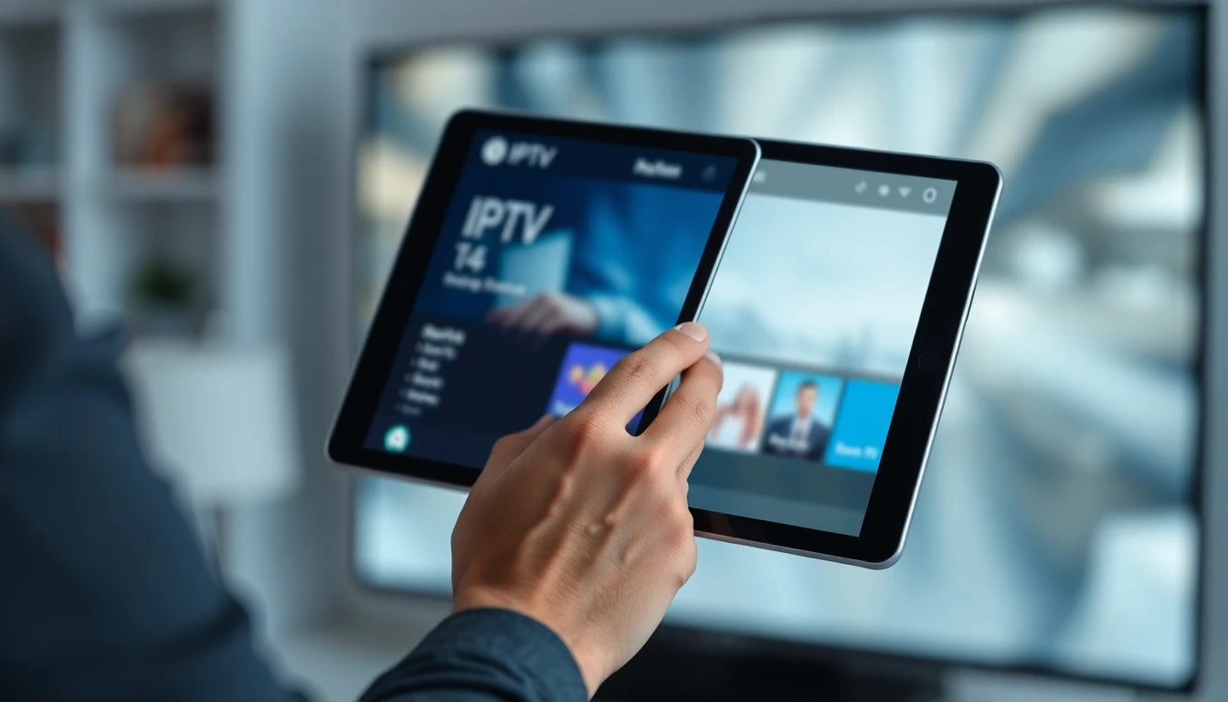 Illustration of IPTV application setup screen showing fields for M3U and Xtream Codes configuration.