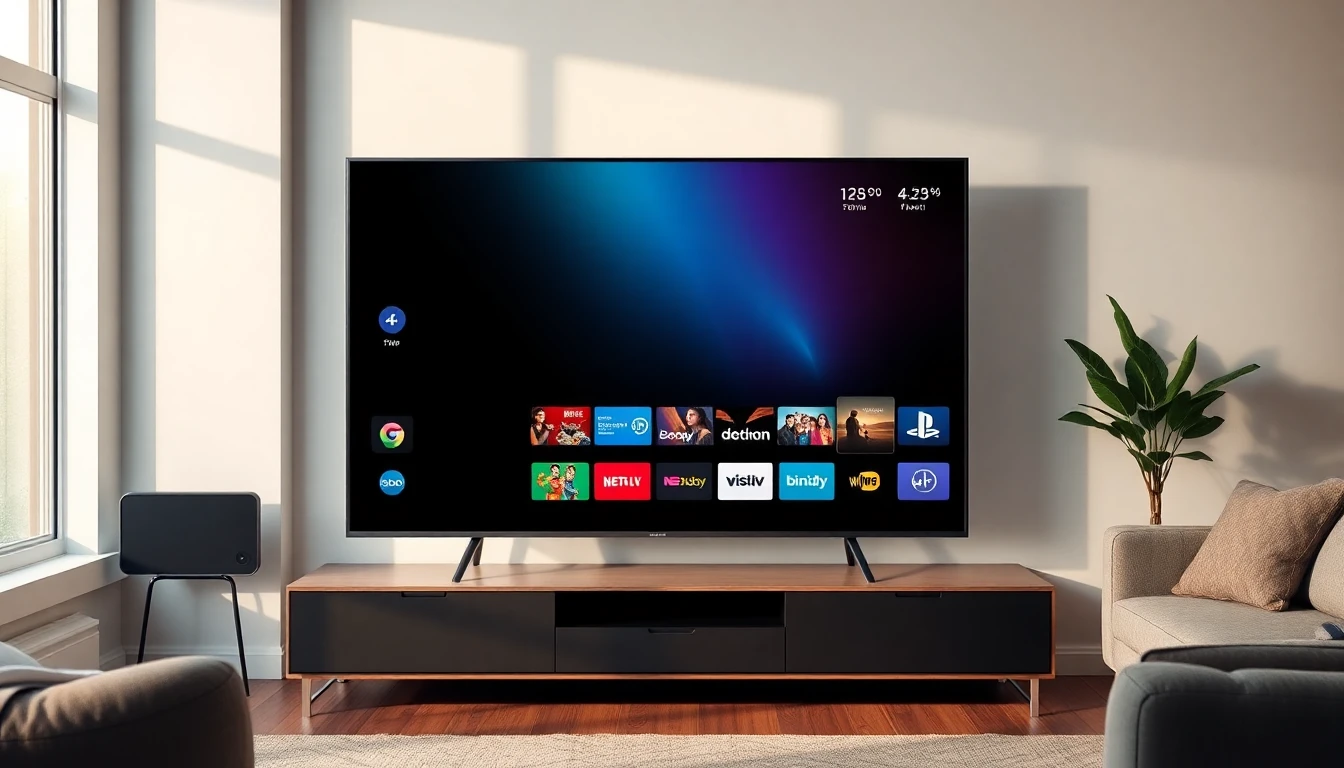 Smart TV streaming interface showing one iptv apps in a modern living room