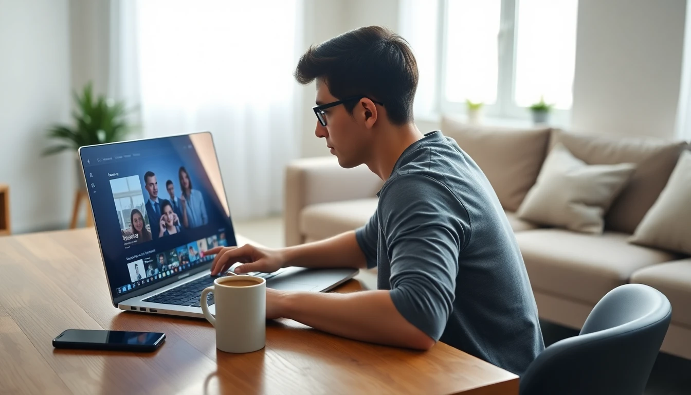 Un utilisateur consulte les fonctionnalités d'un fournisseur IPTV sur un ordinateur portable, comparant la stabilité, la qualité du support et les options d'essai.