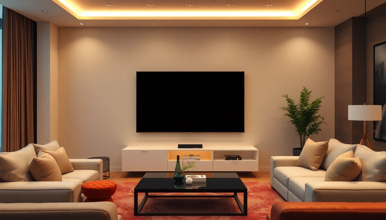 ip tv subscription on smart TV in modern living room with streaming apps and live channels