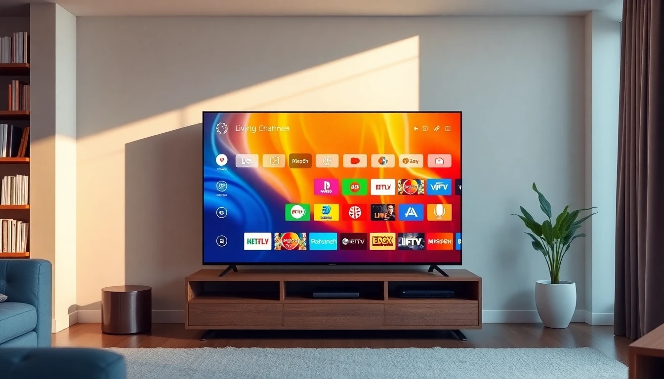 IPTV streaming dashboard showing live TV channels and categories on smart TV