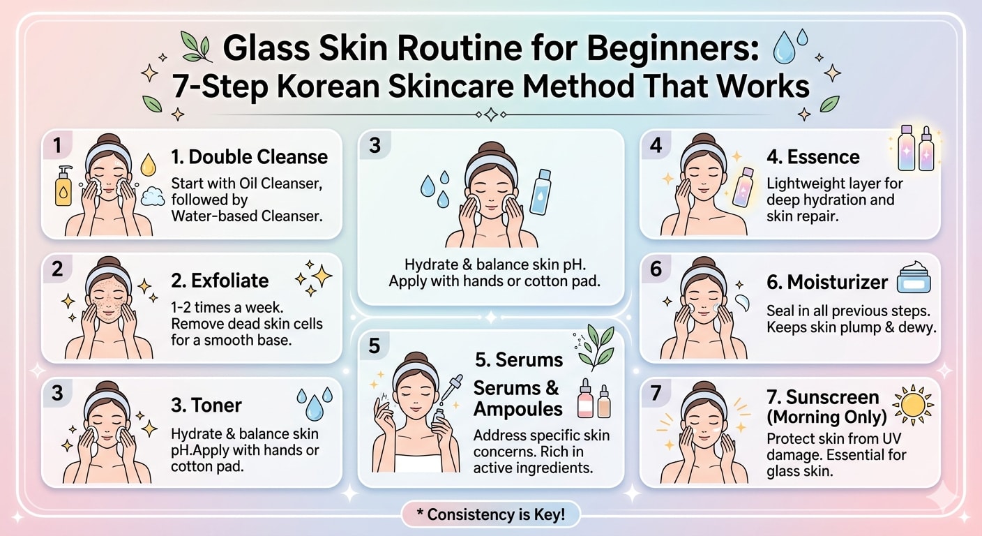 Glass Skin Routine for Beginners: 7-Step Korean Skincare Method That Works
