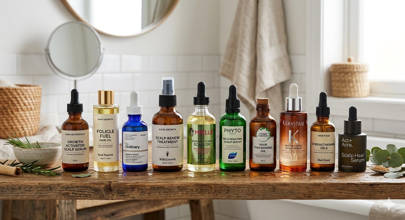 Collection of best scalp treatment serums and oils for hair growth