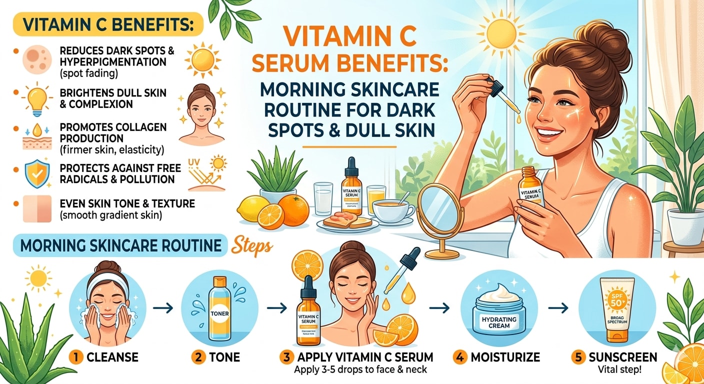 Vitamin C Serum Benefits: Morning Skincare Routine for Dark Spots & Dull Skin
