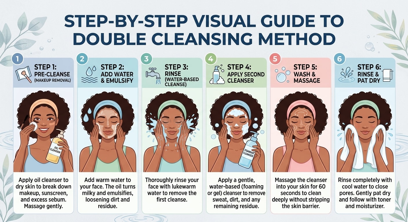 Step-by-step visual guide to double cleansing method