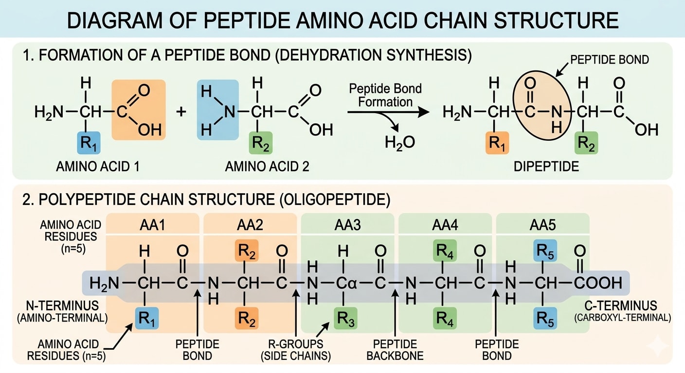 Diagram showing peptide amino acid chain structure