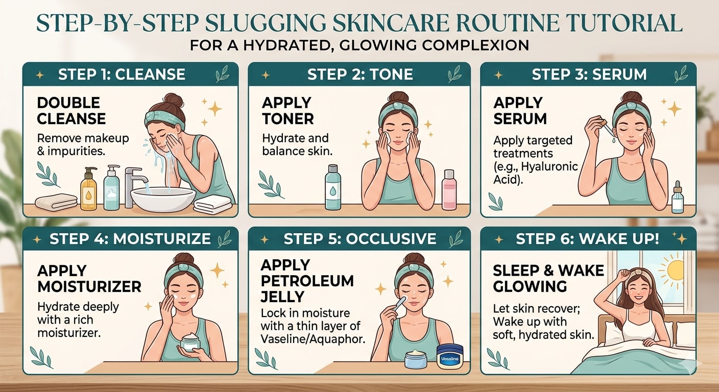 Step by step slugging skincare routine tutorial