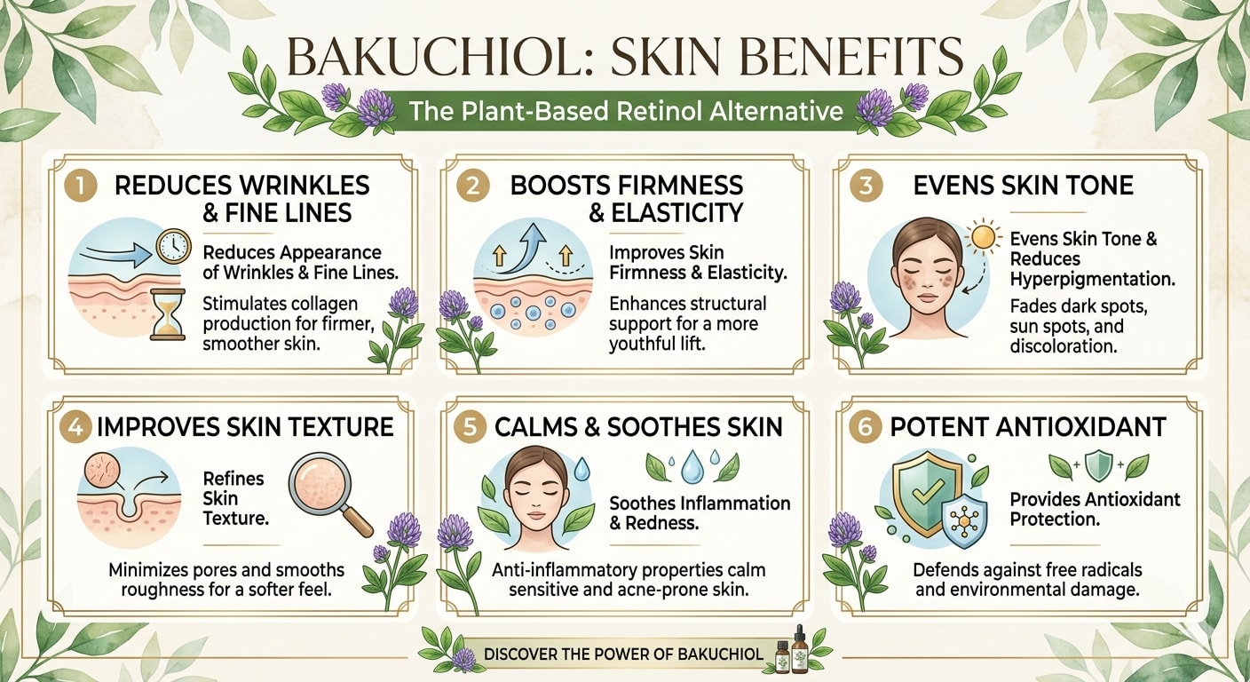 Infographic showing bakuchiol skin benefits