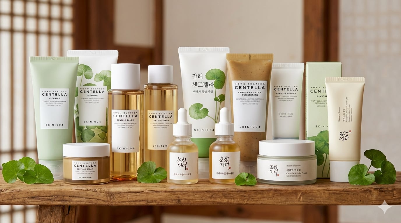 Korean centella asiatica skincare products collection