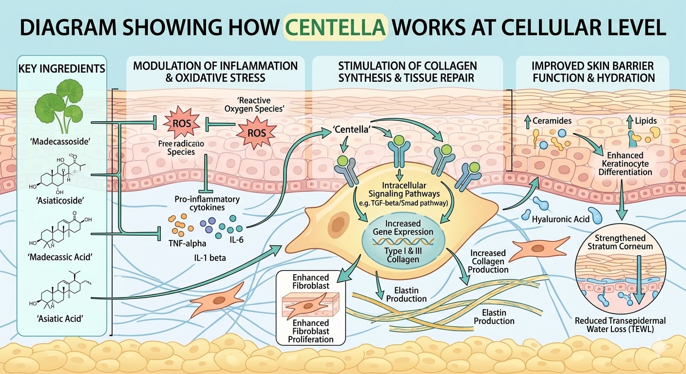 Diagram showing how centella works at cellular level