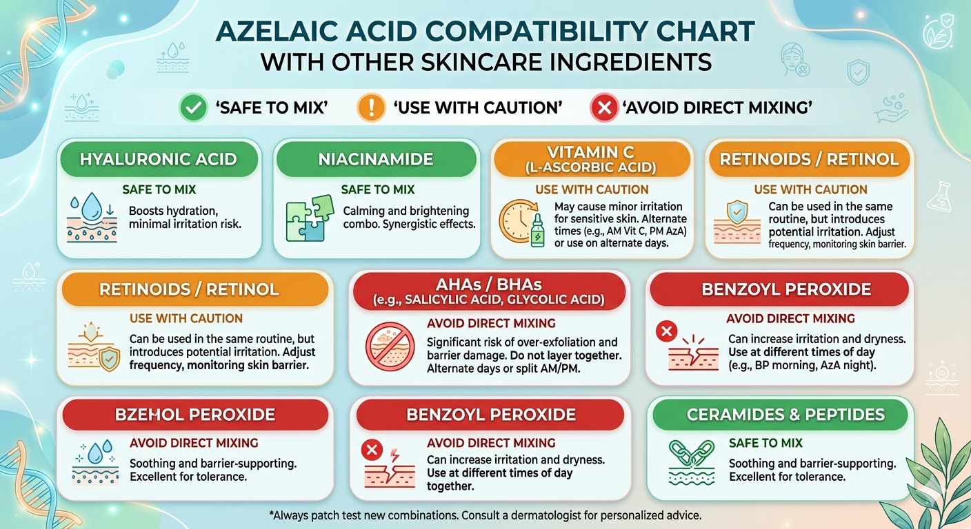 Azelaic acid compatibility chart with other skincare ingredients