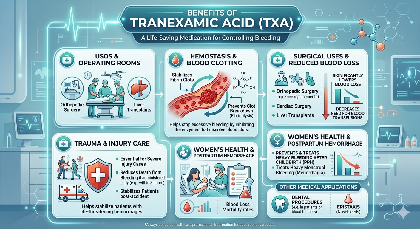 Infographic showing tranexamic acid benefits