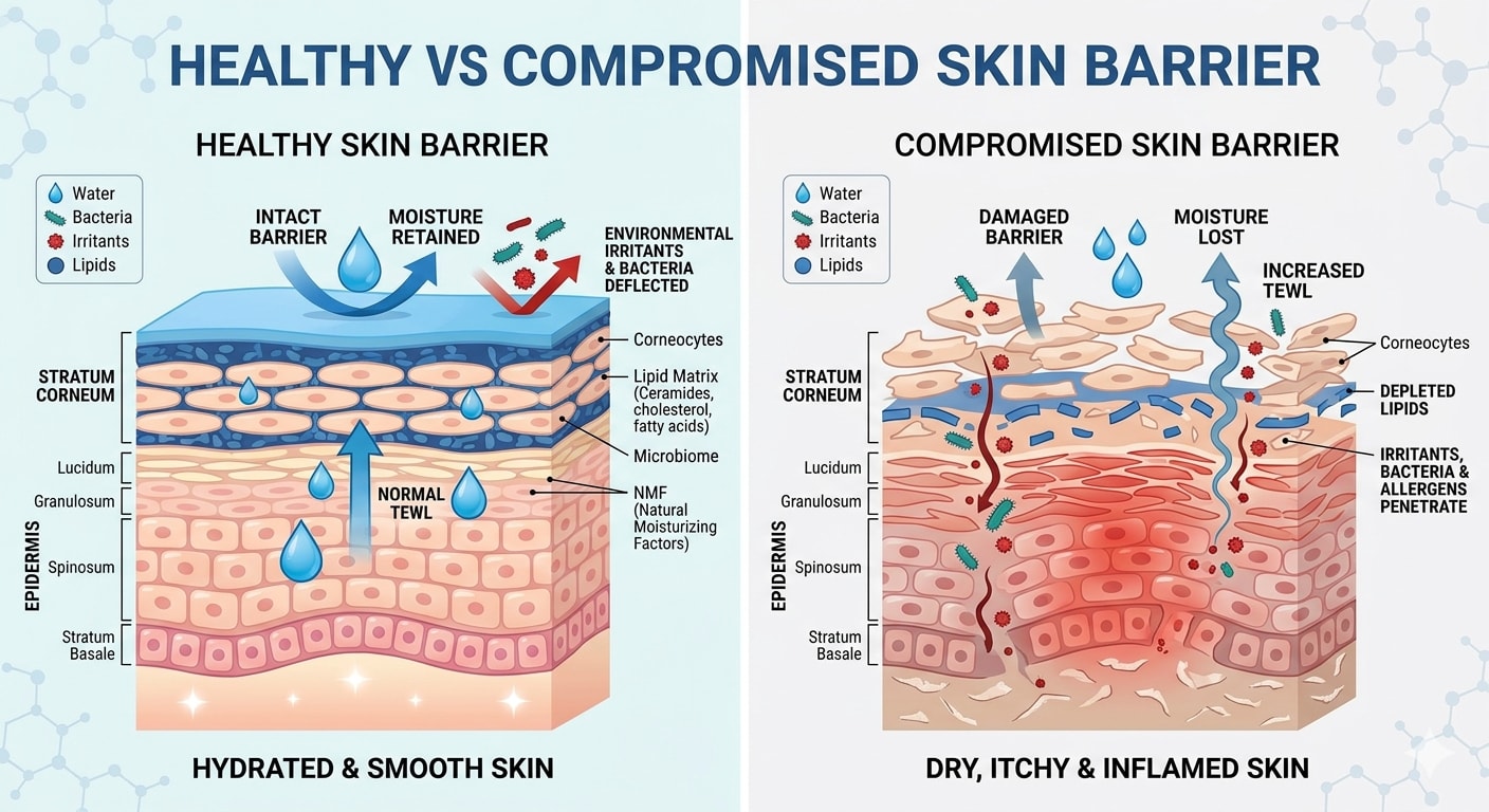 Healthy vs compromised skin barrier