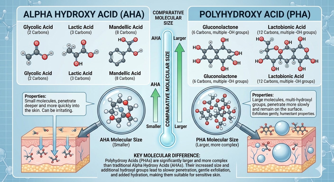 Molecular comparison showing PHA vs AHA molecular sizes