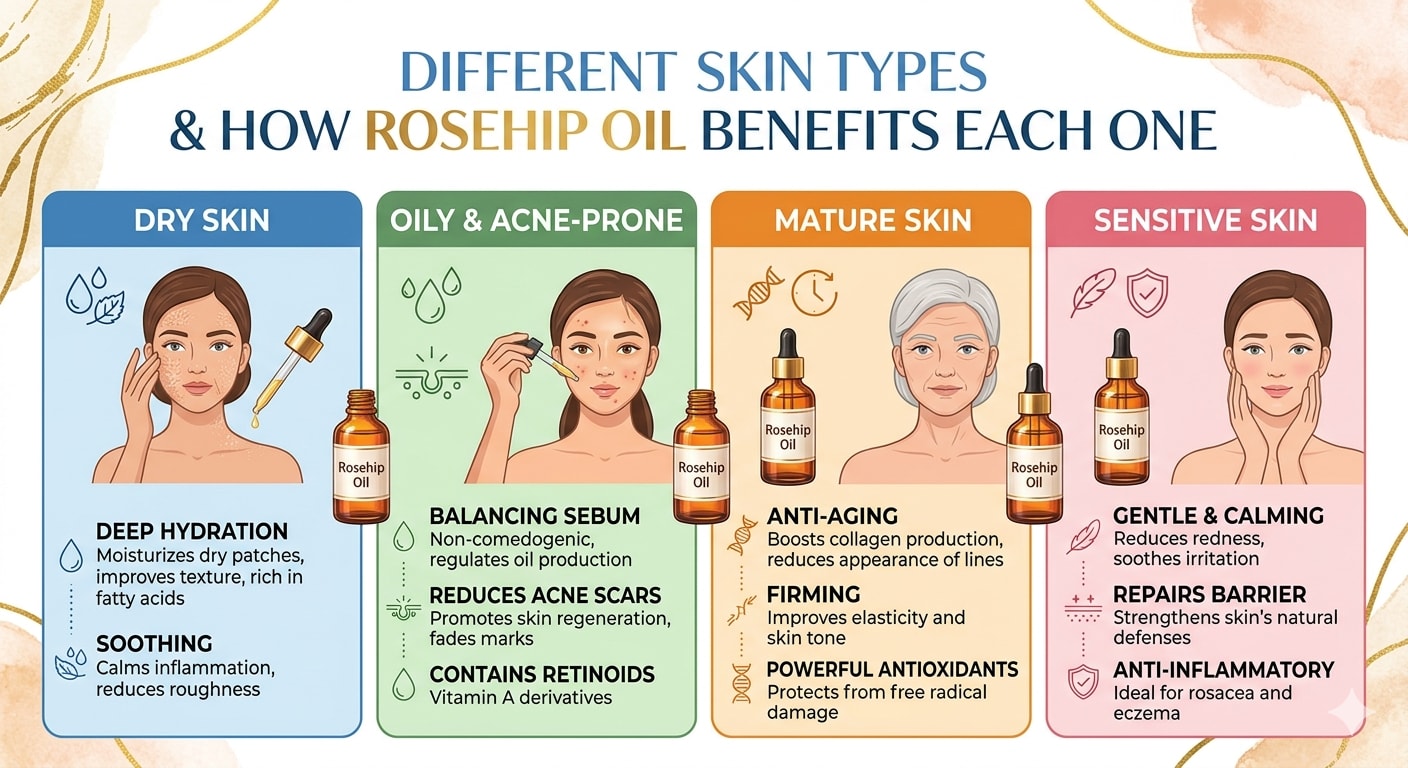 Different skin types and how rosehip oil benefits each one
