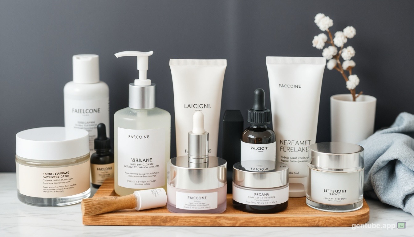 Simple minimalist skincare setup with essential products arranged neatly