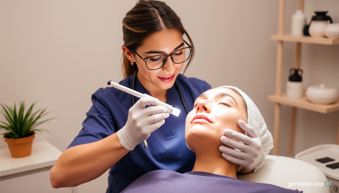 Dermatologist performing professional anti-aging treatments like chemical peels and laser therapy