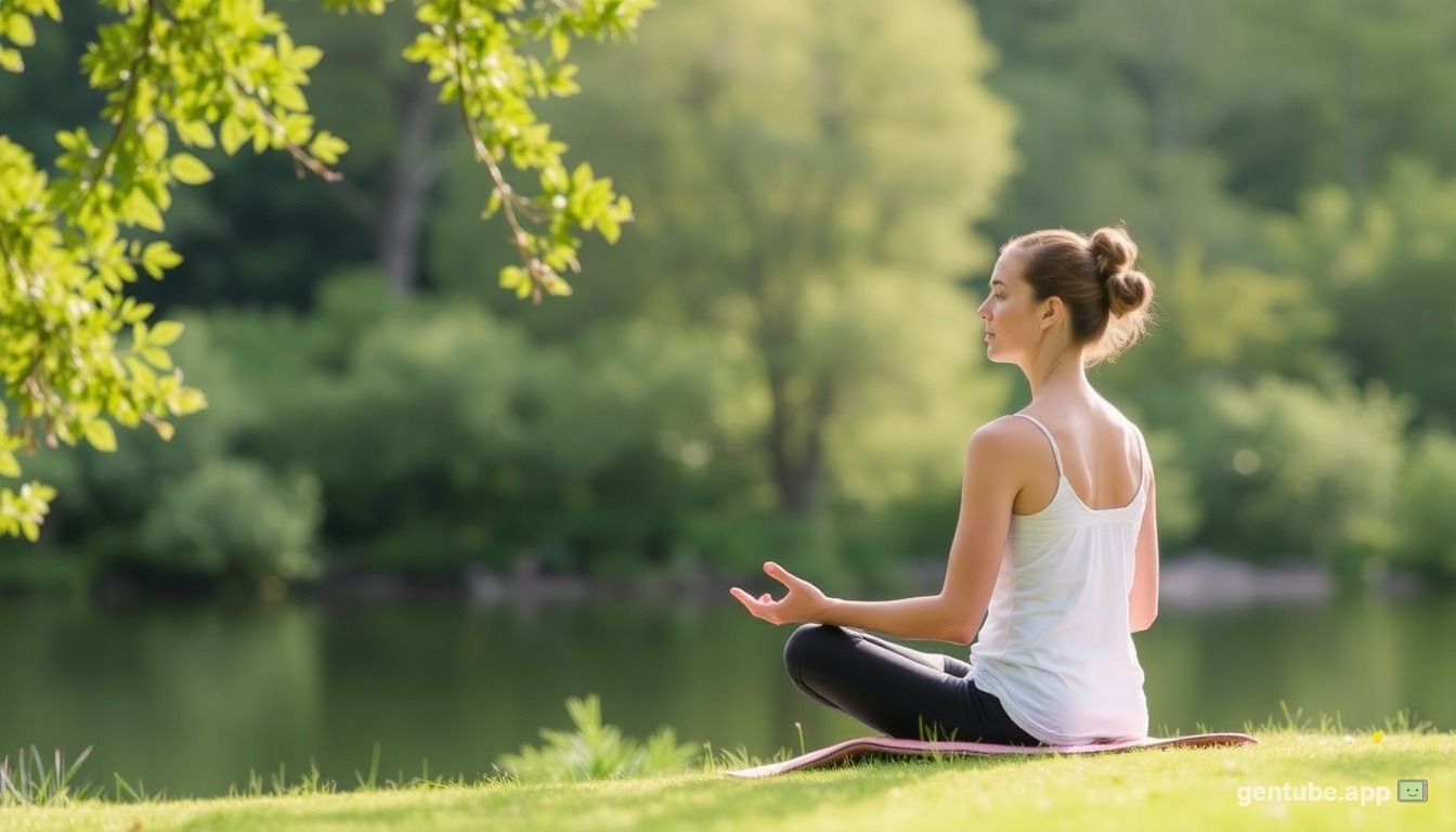 Person practicing mindfulness meditation in peaceful natural setting