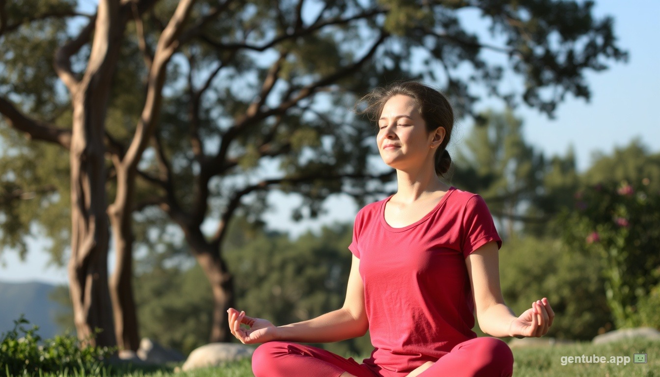 Person practicing natural stress relief techniques including meditation and deep breathing