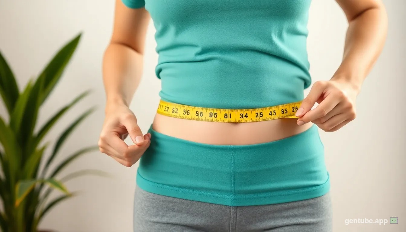 Woman measuring her waist to track belly fat loss progress