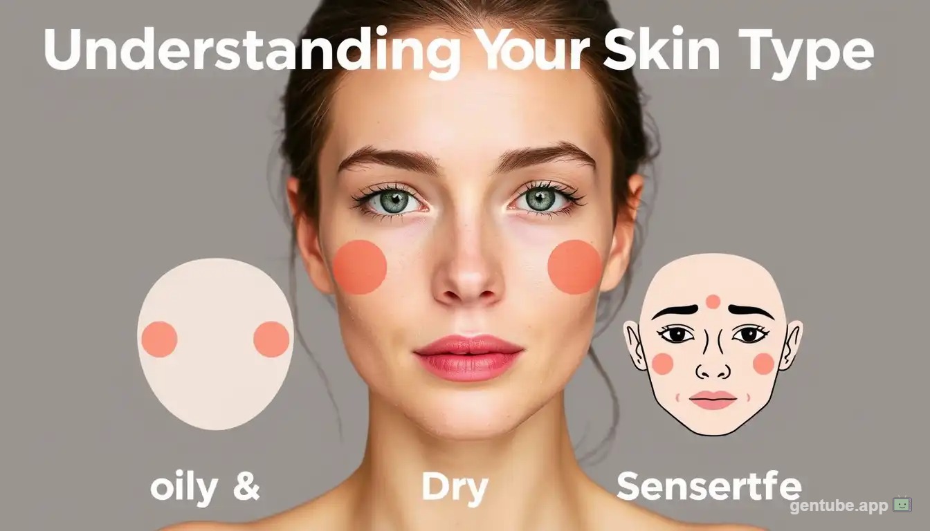 Visual guide showing different skin types: oily, dry, combination, and sensitive