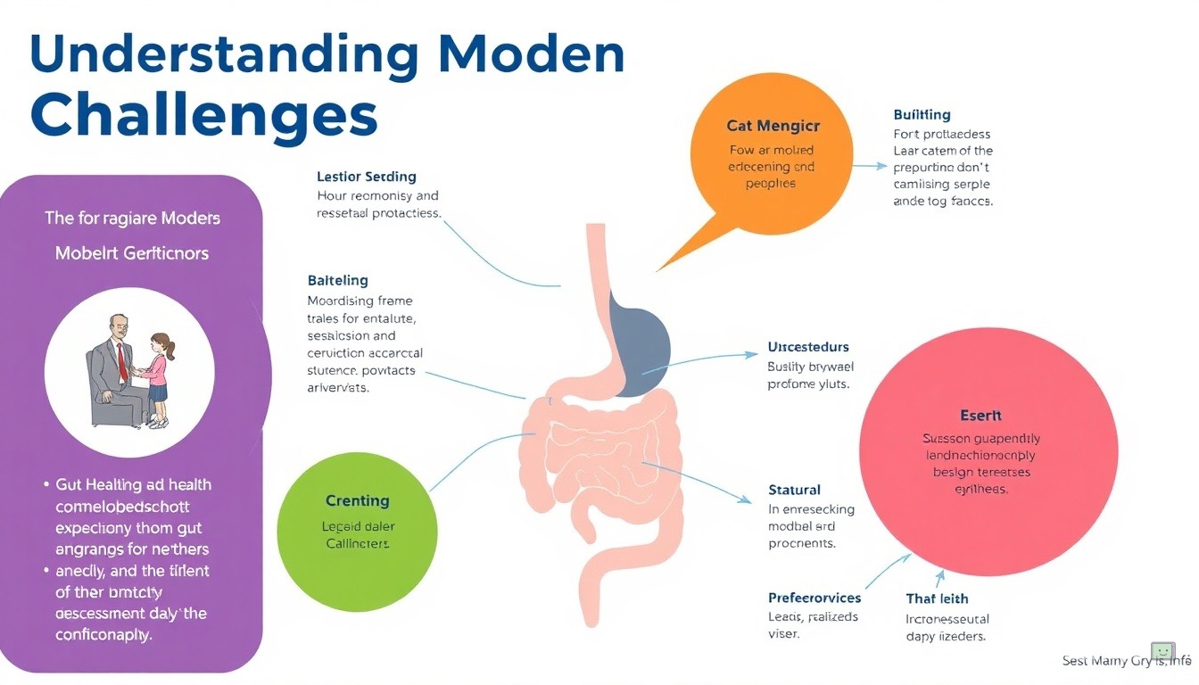Visual representation of factors affecting gut health in modern life